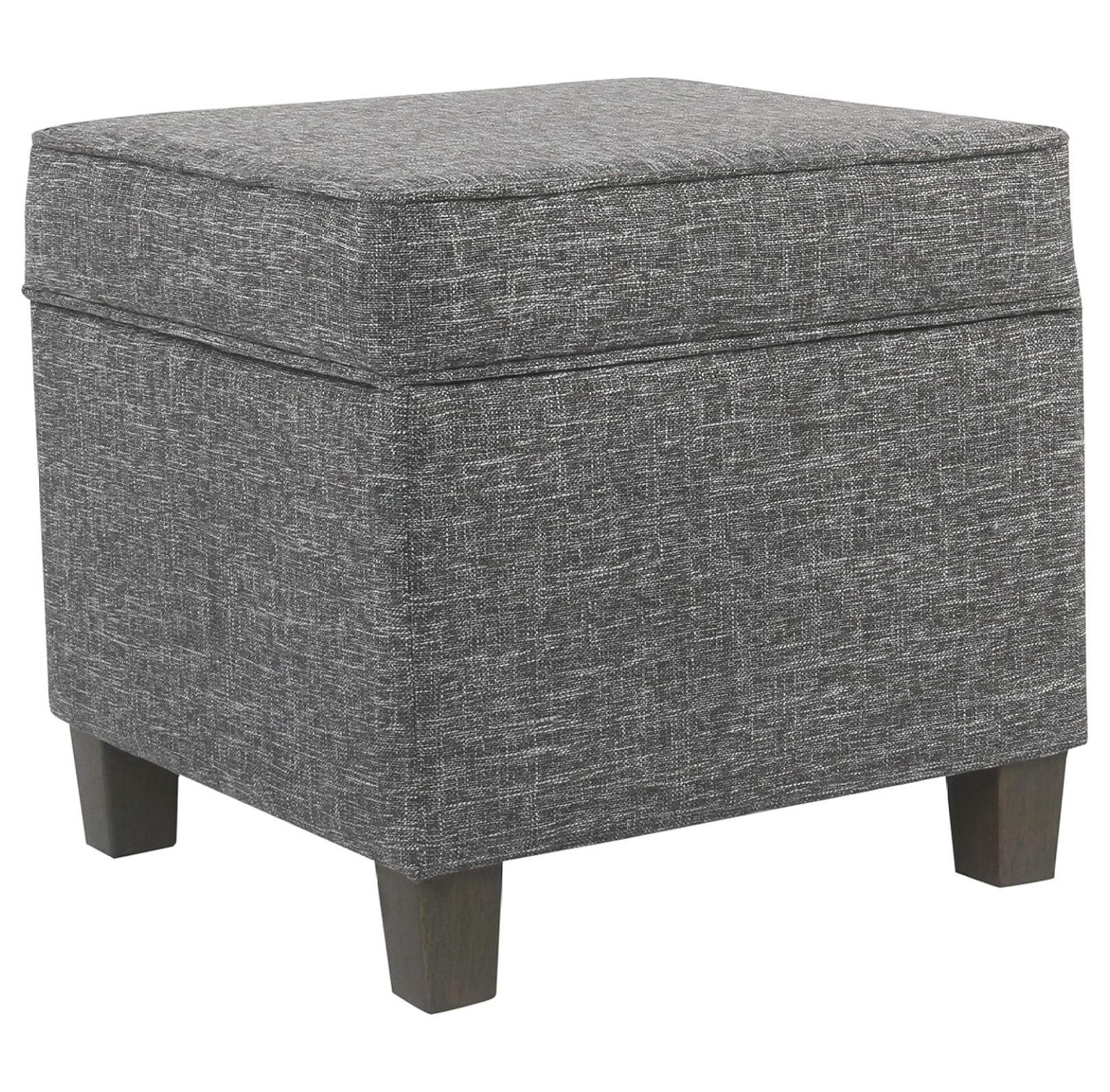 Classic Square Tufted Storage Ottoman with Wood Legs - Gray