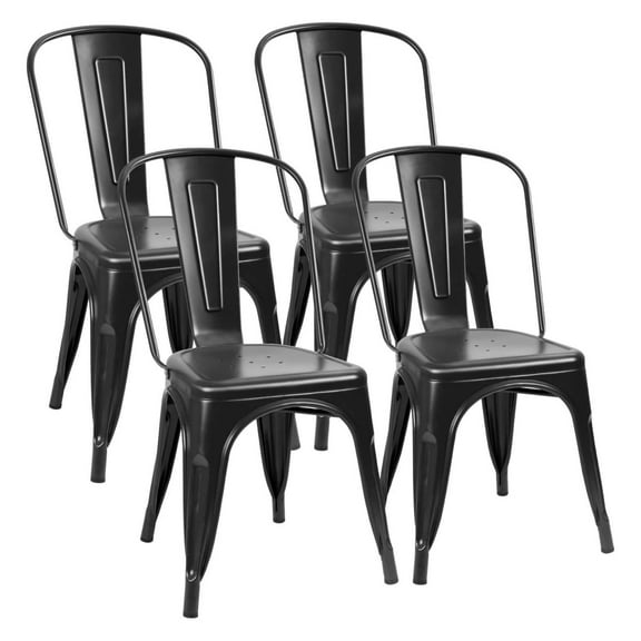 Xayoca Metal Dining Chairs Indoor-Outdoor Use Stackable Side Chairs with Back Industrial Kitchen Classic Trattoria Chair Set of 4 (Black)