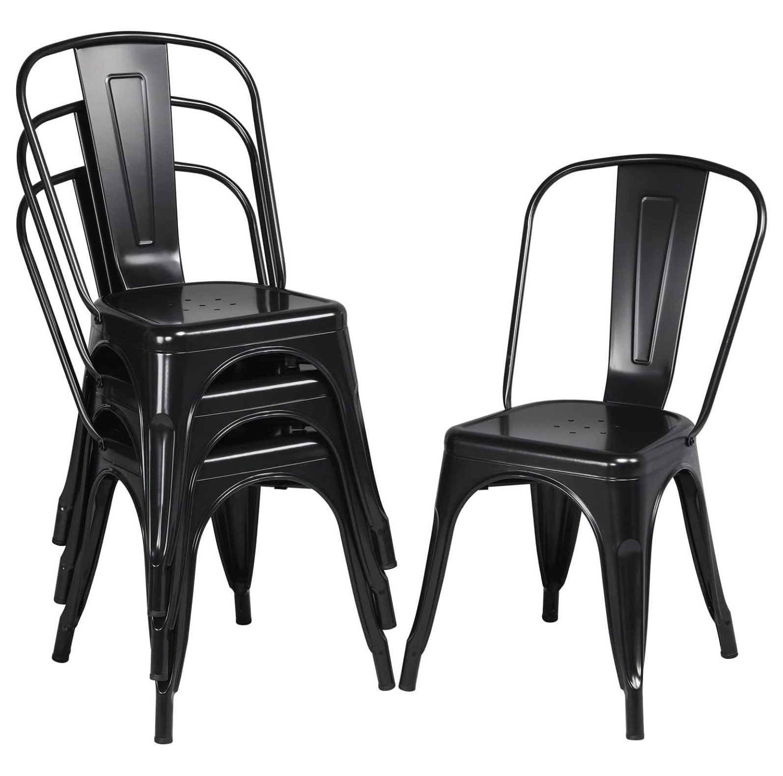 Black Metal Stackable Industrial Dining Chairs Set of 4