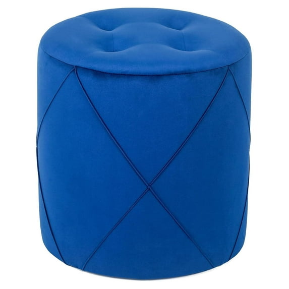 Xayoca Modern Round Ottoman, Velvet Upholstered Tufted Vanity Stool with Soft Padded Seat, Side Table Footrest Stool for Living Room Bedroom Home Office,Blue