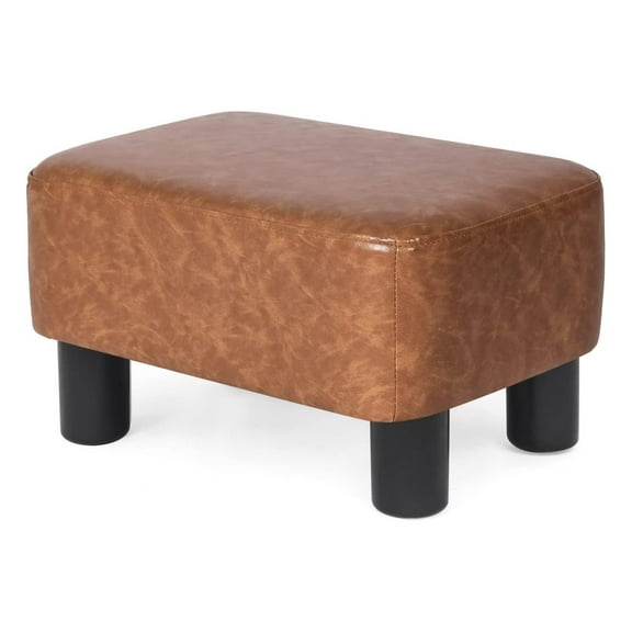 Xayoca Small Footstool Ottoman PU Leather Footrest Modern Rectangular Foot Stool with Non-Skid Legs Pets Step Stool for Couch Dog Living Room Bedroom (Light Brown)