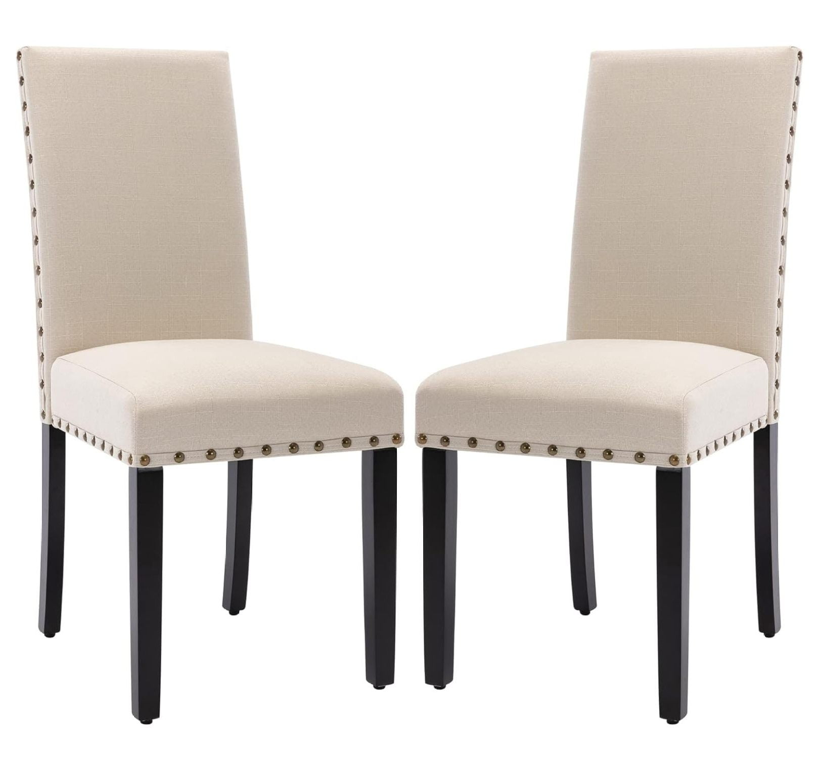 Light Sage Linen Upholstered Parsons Side Chair Set with Wood Legs