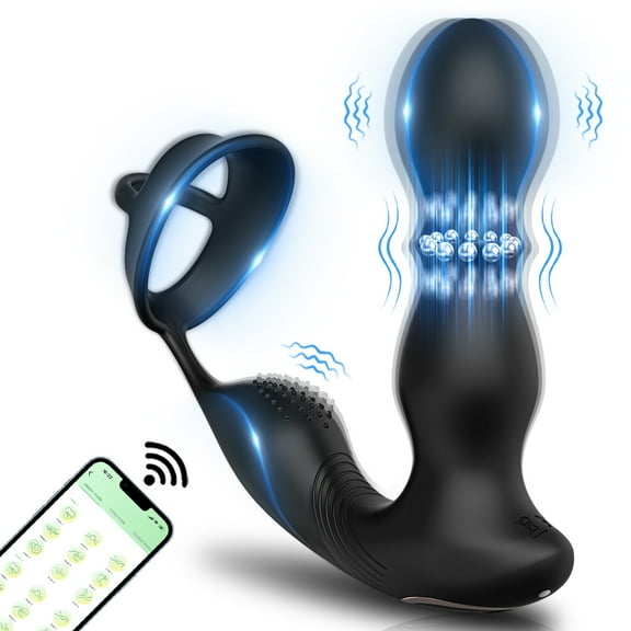 Xbonp Male Anal Plug Vibrator Prostate Massager with Vibrating Rings Men Vibrating Butt Plug Sex Toy