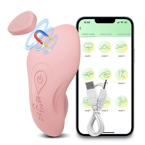Xbonp Wearable Panty Clitoral Vibrator with Magnetic Clip, Butterfly App Remote Control Pink