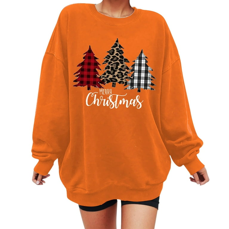 Xboschi Designer Hoodies Women s Christmas Crew Neck Sweatshirt Long Sleeve Sweatshirt Holiday Pattern Shirt Light Lingerie Set Walmart