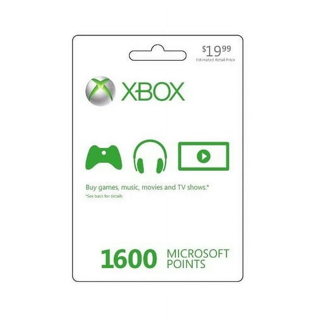 Xbox 1600 Microsoft Points Card