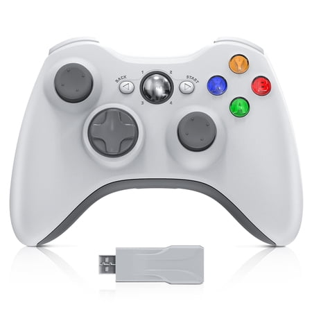 Xbox 360 Controller Wireless for Xbox 360/Xbox 360 Slim,2.4GHz Gamepad Remote Joystick Wireless PC Gaming Controller for PC Windows 10/8/7 with Receiver(White)