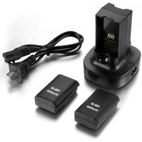 For Xbox 360 Wireless Controller 2 Pack 4800mAh Rechargeable Battery Kit with Dual Charging Station Dock Charger Stand Base（Not for Xbox one Controller）