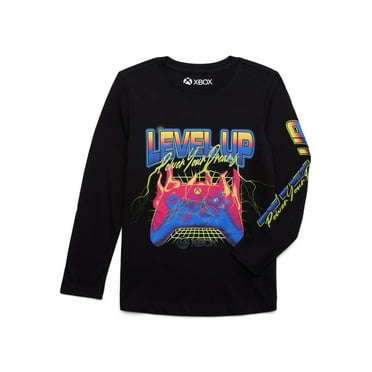 Xbox Boys Level Up Graphic Crewneck Tee with Long Sleeves, Sizes XS-2X