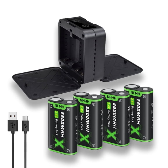 Xbox Controller Battery Pack with Charger, 4 Pack 2800mAh Rechargeable Battery Pack with 4 Bay Fast LED Light Indicator Charger Storage Box for Xbox, Series X, Series S, One/ X/ S, Elite Controller