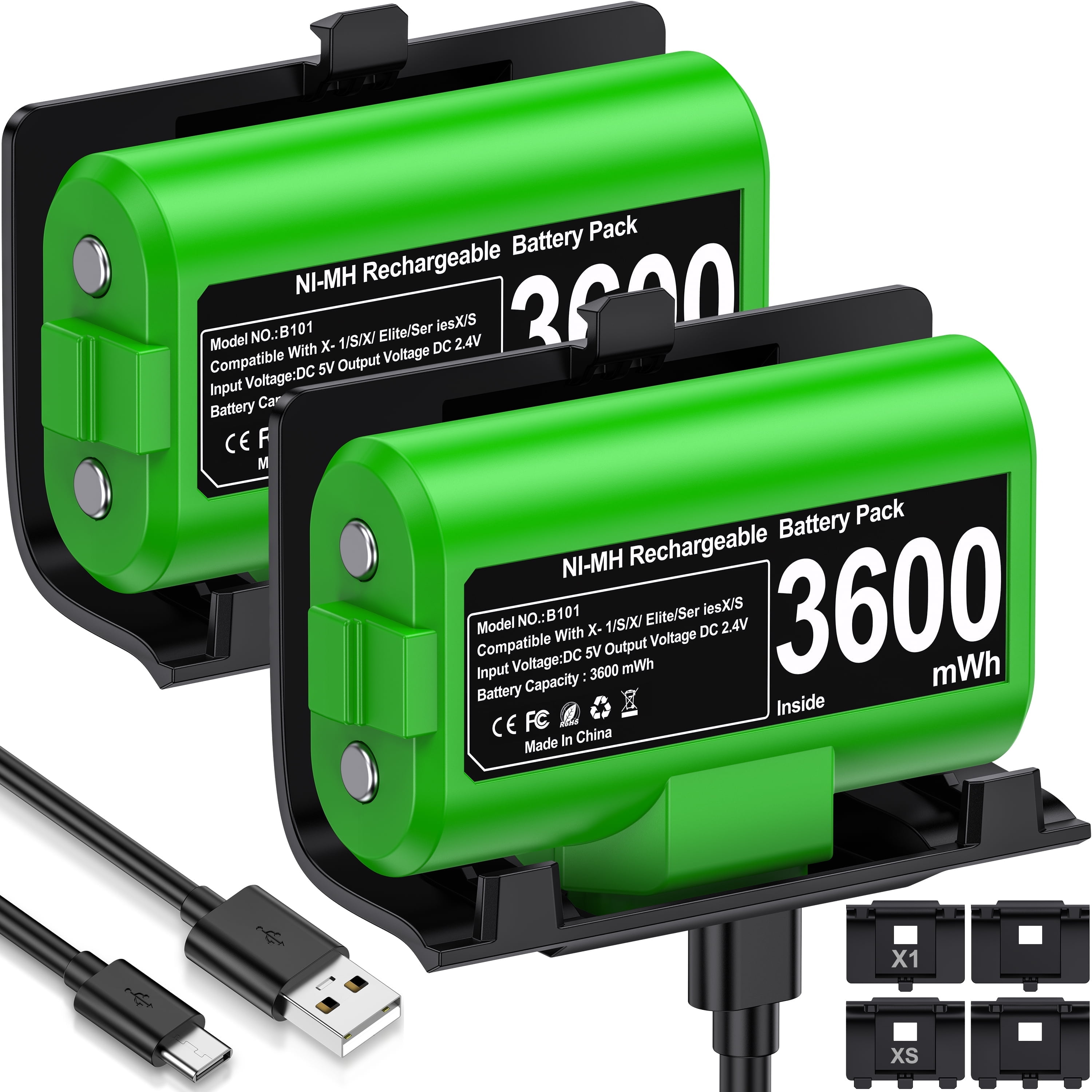 Xbox Controller Battery Pack for Xbox,2 x 3600mWh Xbox Rechargeable ...
