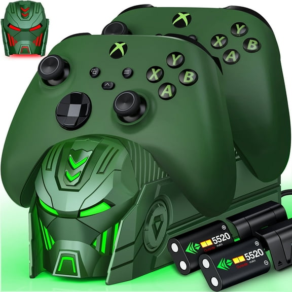 Xbox Controller Charger, EUROA Dual Charging Station with 2x5520mWh Rechargeable Battery Packs for Xbox One/Series X|S /Elite Controller, Xbox Accessories-Green