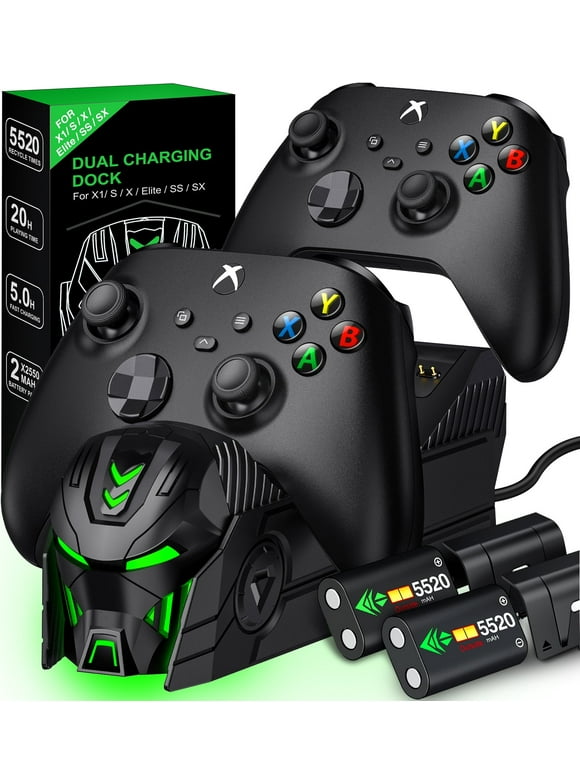 Xbox Controller Charger, QQV Dual Charging Station with 2x5520mWh Rechargeable Battery Packs for Xbox One/Series X|S /Elite Controller Accessories