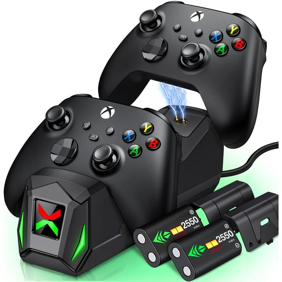 Xbox Controller Charger Station with 2x2550mAh Rechargeable Battery Pack for Xbox One/Series X/S-Black
