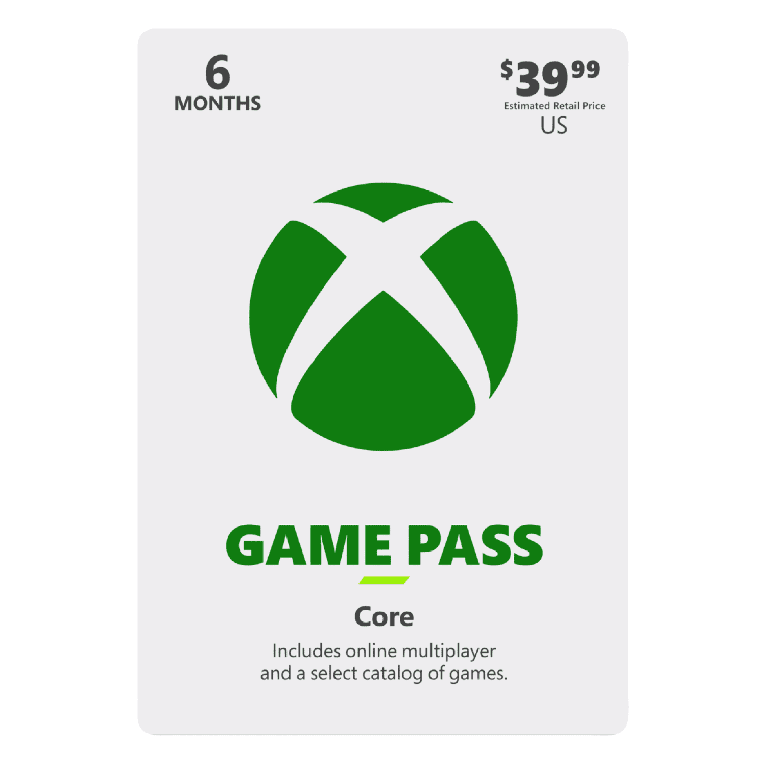 Xbox Game Pass Core 6 Months Gift Card [Physical]