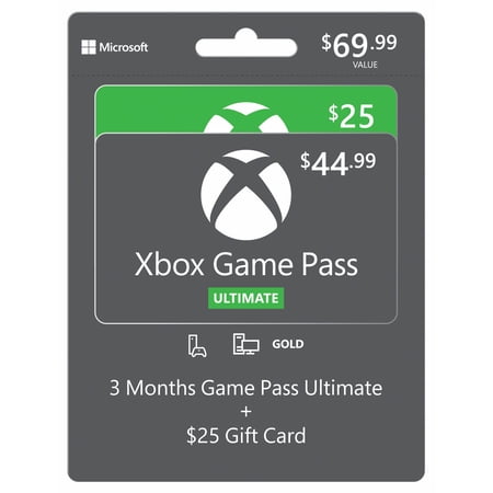 Xbox Gamepass Ultimate Multipack, 3 Months Game Pass Ultimate + $25 Gift Card