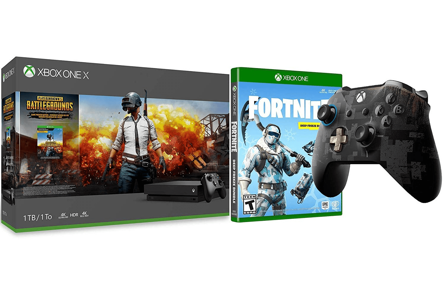 Xbox One X Battle Royale Fortnite and PUBG Limited Bundle: PLAYERUNKNOWN\'S  BATTLEGROUNDS with Speical Edition Wireless Controller, 1000 V-Bucks,