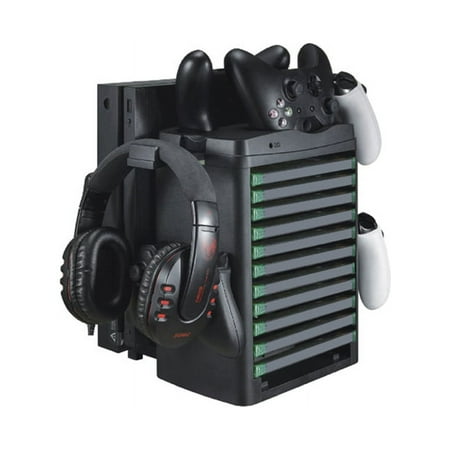 Xbox One X, Xbox One S, and Xbox One Cooling Stand with Disc Storage, Controller Charging, and Headset Holder