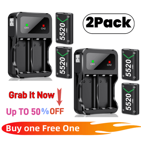 QQV Xbox Rechargeable Batteries for Xbox Series X/Xbox One, 2Packs x 5520mWh Xbox Controller Battery Pack for Xbox Series S,Xbox Accessories