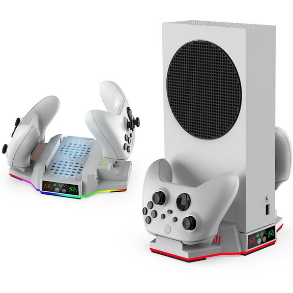 Xbox Series S Cooling Stand & Dual Controller Charging Station with RGB LED Light – Includes 2 Rechargeable Batteries–Essential Accessories for Xbox Series S