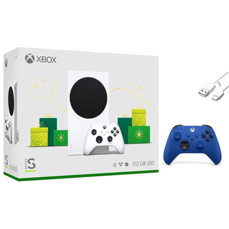 Xbox Series S – Holiday Console, Extra Blue Wireless Controller with Mazepoly Accessories