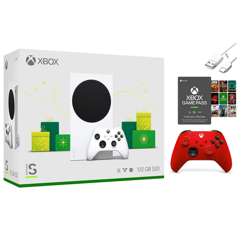 Xbox Series S – Holiday Console, Xbox 3 Month Game Pass Ultimate, Extra Red  Wireless Contoller with Mazepoly Accessories