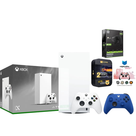 Xbox Series X 1TB Digital Console with Extra Controller, Battery Pack, MightySkins Code and 2 Year Warranty - Shock Blue