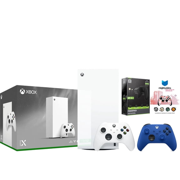 Xbox Series X 1TB Digital Console with Extra Controller, Battery Pack and MightySkins Code Bundle - Shock Blue