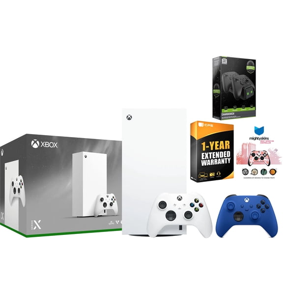 Xbox Series X 1TB Digital Console with Extra Controller, Charge Dock, MightySkins Code and 1 Year Warranty - Shock Blue