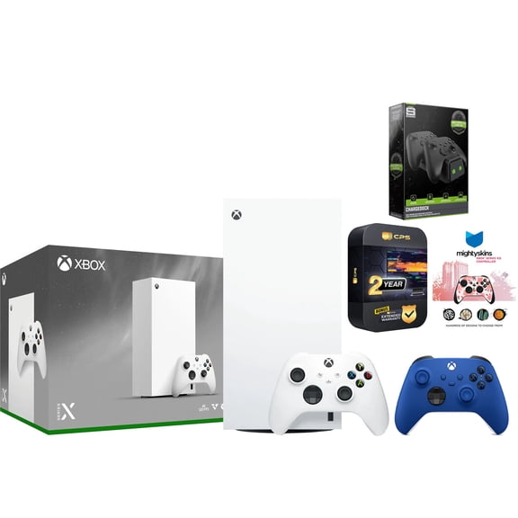 Xbox Series X 1TB Digital Console with Extra Controller, Charge Dock, MightySkins Code and 2 Year Warranty - Shock Blue