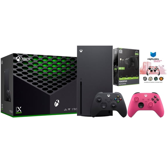Xbox Series X 1TB Disc Console with Extra Controller, Battery Pack and MightySkins Code Bundle - Deep Pink