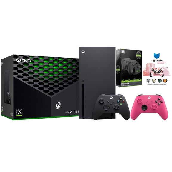 Xbox Series X 1TB Disc Console with Extra Controller, Charge Dock and MightySkins Code Bundle - Deep Pink