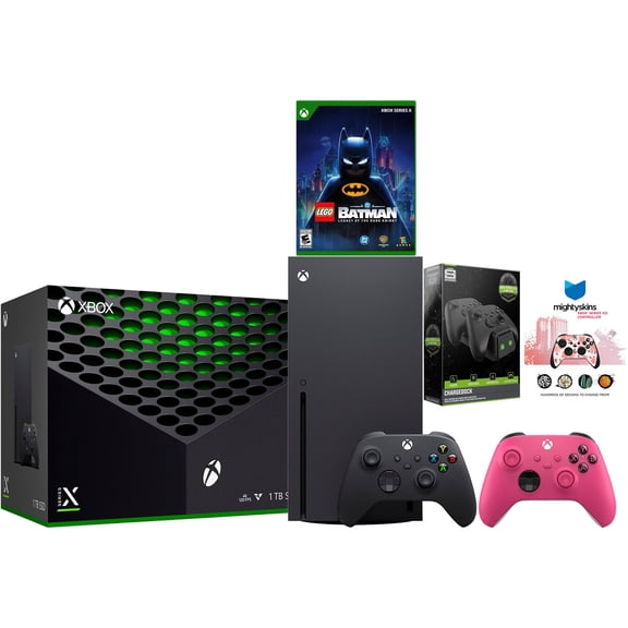 Xbox Series X 1TB Disc Console with Extra Controller, Charge Dock and MightySkins Code Bundle - Deep Pink