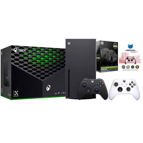 Xbox Series X 1TB Disc Console with Extra Controller, Charge Dock and MightySkins Code Bundle - Robot White