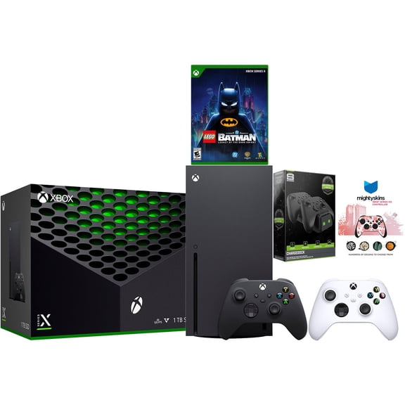 Xbox Series X 1TB Disc Console with Extra Controller, Charge Dock and MightySkins Code Bundle - Robot White