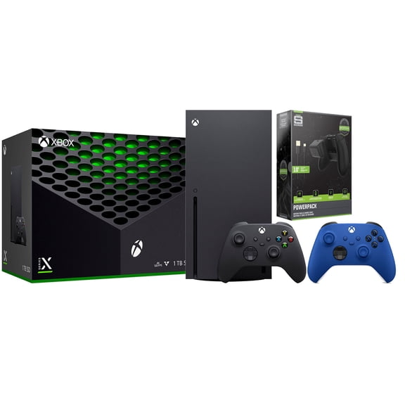 Xbox Series X 1TB Disc Console with Extra Controller and Battery Pack Bundle - Shock Blue