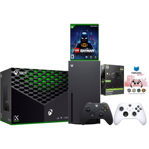 Xbox Series X 1TB Disc Console with LEGO Batman, Extra Controller, Battery Pack and MightySkins Code Bundle - Robot White