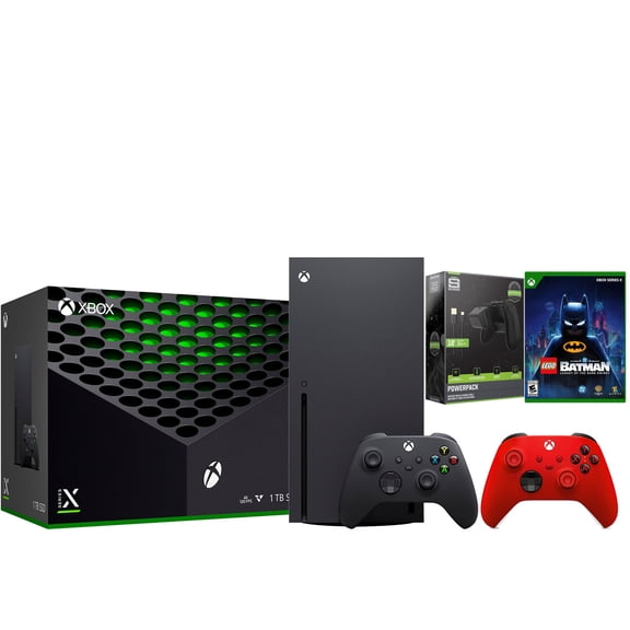 Xbox Series X 1TB Disc Console with LEGO Batman, Extra Controller and Battery Pack Bundle - Pulse Red