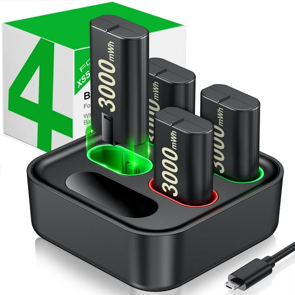 Xbox Series X/S Compatible Rechargeable Battery Pack Kit with 4x 1200mAh(3000mWh) Batteries & Smart Charging Dock