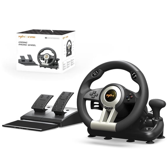 PXN V3 Racing Wheel, 180° Steering Wheel with Linear Pedals and Paddle Shifters, Compatible with Xbox Series X|S, PC, PS4 and Nintendo Switch, Black