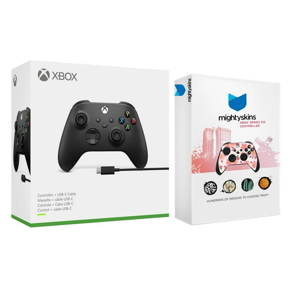 Xbox Wireless Controller + USB-C Cable with MightySkins Custom Skin Code Bundle - Carbon Black