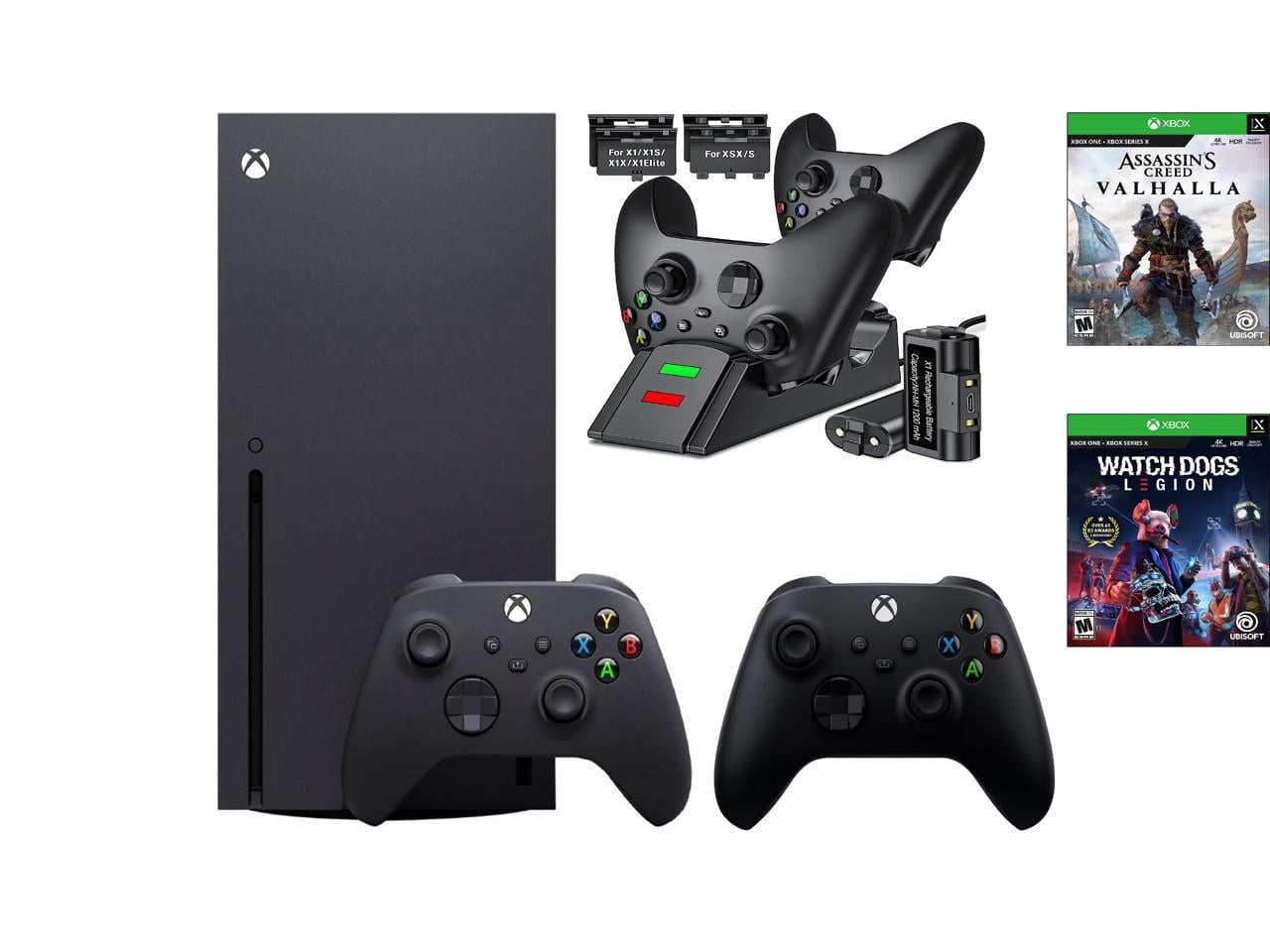 Xbox bundle: Microsoft Xbox Series X 1TB SSD Black Console and Wireless Controller + Watch Dogs: Legion and Assassin's Creed Valhalla+Ozeal Charging Station