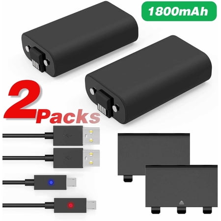 Replacement for Xbox One Battery Pack Rechargeable - Play and Charge Kit for Xbox One/Xbox One S/Xbox X Controller Battery (2 x 1800mAh)
