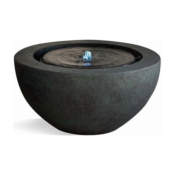 XBrand 19.88 in W Round Polyresin Sphere Water Fountain with LED Light, Dark Green