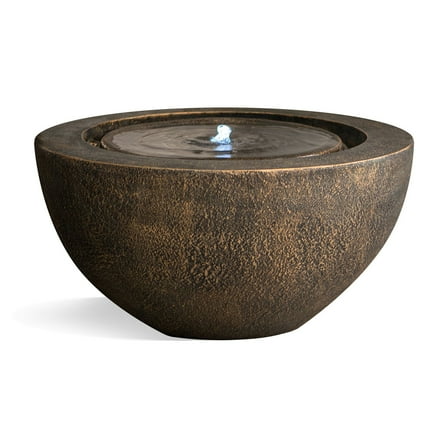 "X-Brand Tranquil Elegance 19.8"" Round Polyresin Indoor/Outdoor Sphere Water Fountain with LED Light, Bronze"
