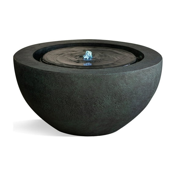Xbrand 19.8"W Round Polyresin Indoor/Outdoor Sphere Water Fountain w/LED Light, Garden Water Fountain, Water Bowl Fountain, Patio Water Fountain, Water Fountain Decor, Dark Green