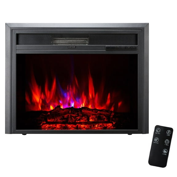 Xbrand 28 Inch Black Insert Electric Fireplace Heater w/ Remote Control, LED Flame Effect and Temperature Limiting Control