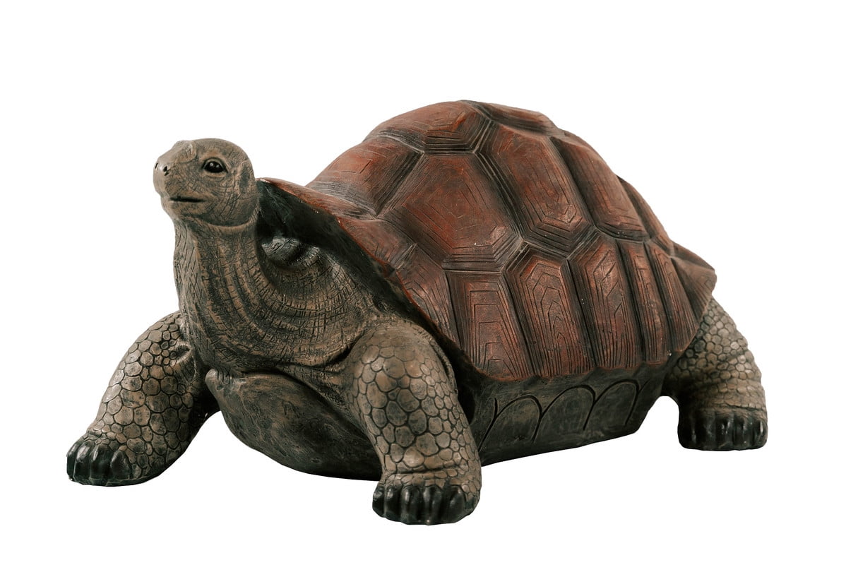 Xbrand 28"L Brown and Black Concrete/MgO Walking Tortoise Statue, Indoor or Outdoor Décor, Garden Sculptures, Turtle Garden Statue