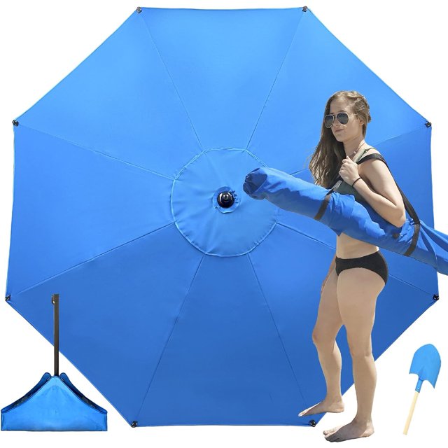 Xbrellas High Wind Resistant Beach Umbrella Sand Base 7.5 Round