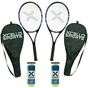 Xcello Sports 2-Player Aluminum Tennis Racket Set for Adult - Includes Two 27" Tennis Rackets, Six All Court Balls, and Two Carry Cases - Blue/Black